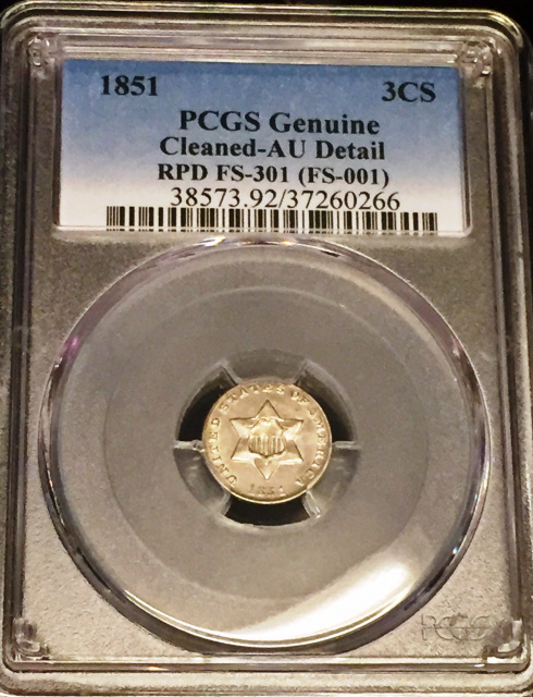 1851 PCGS RPD FS-301 AU Detail cleaned 